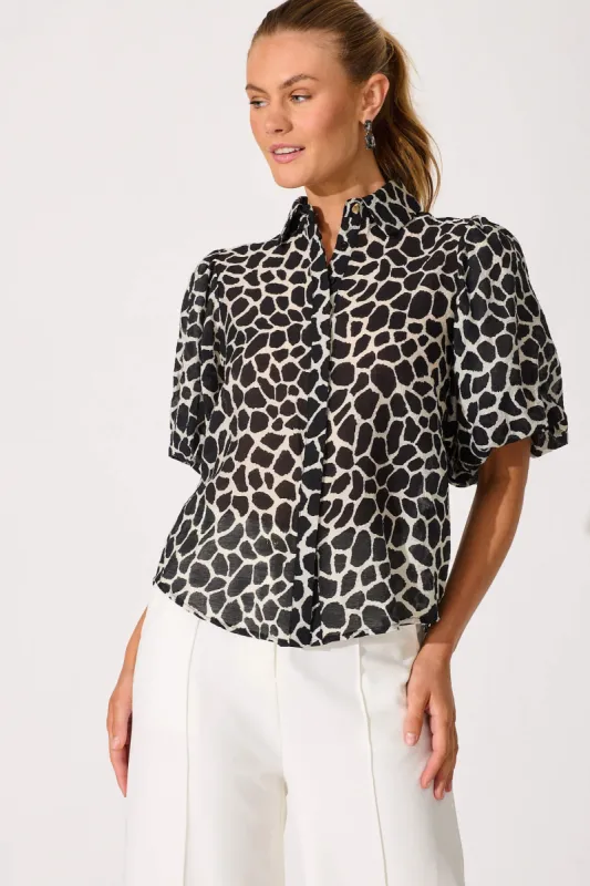 Aeryn Shirt In Black And White Print sold by St Frock