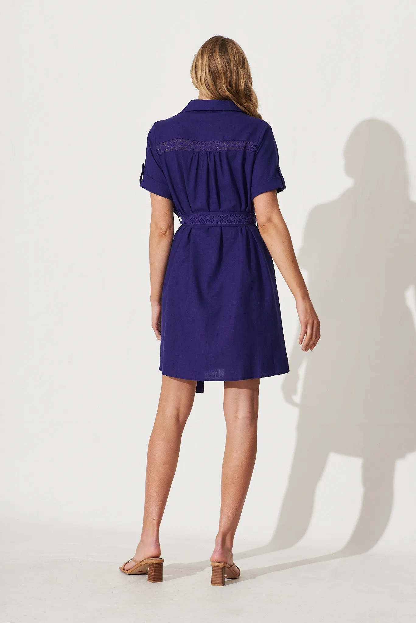Meryl Shirt Dress In Cobalt Blue Linen Blend sold by St Frock product image thumbnail 4