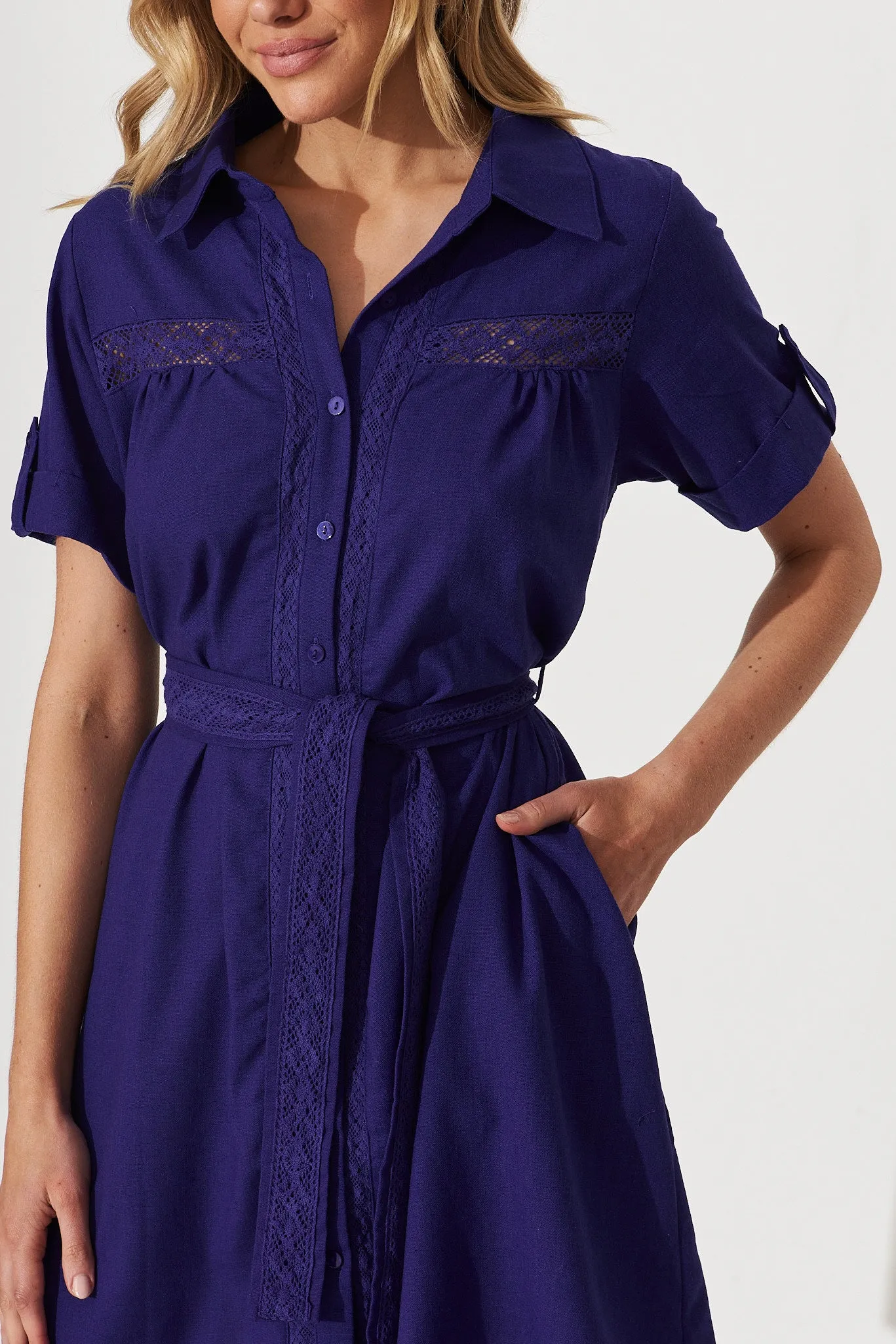 Meryl Shirt Dress In Cobalt Blue Linen Blend sold by St Frock product image thumbnail 5