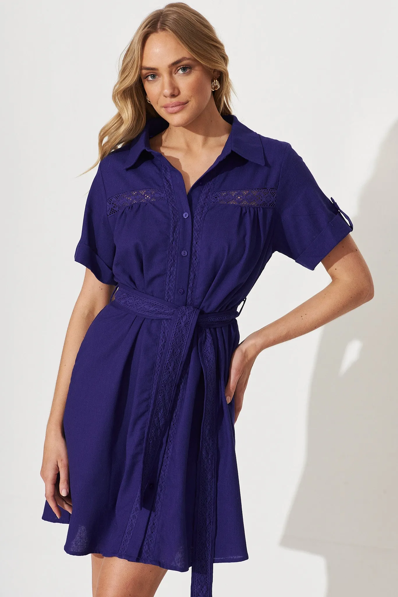 Meryl Shirt Dress In Cobalt Blue Linen Blend sold by St Frock product image thumbnail 2