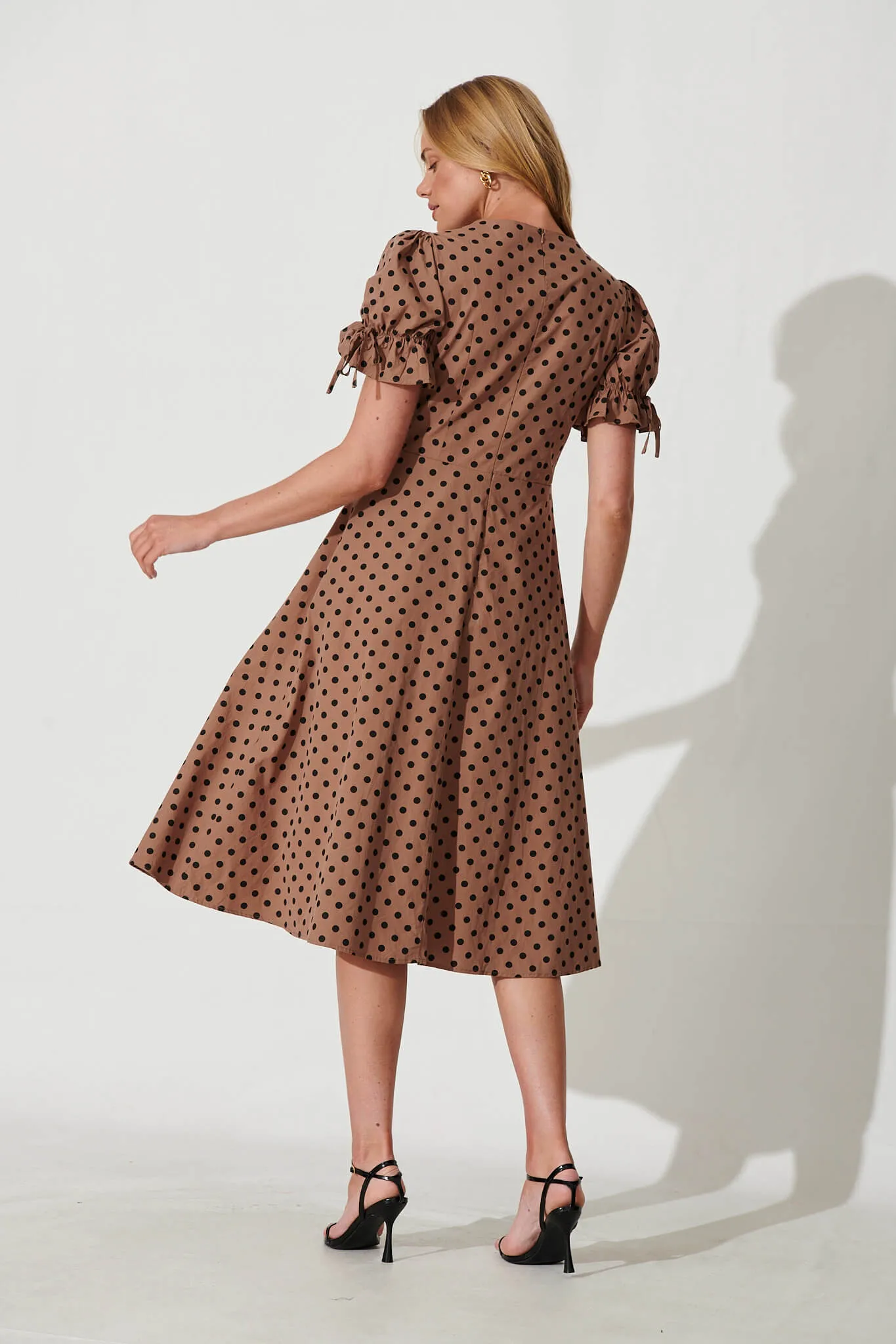 Sunrays Midi Dress In Chocolate With Black Spot Cotton sold by St Frock product image thumbnail 4