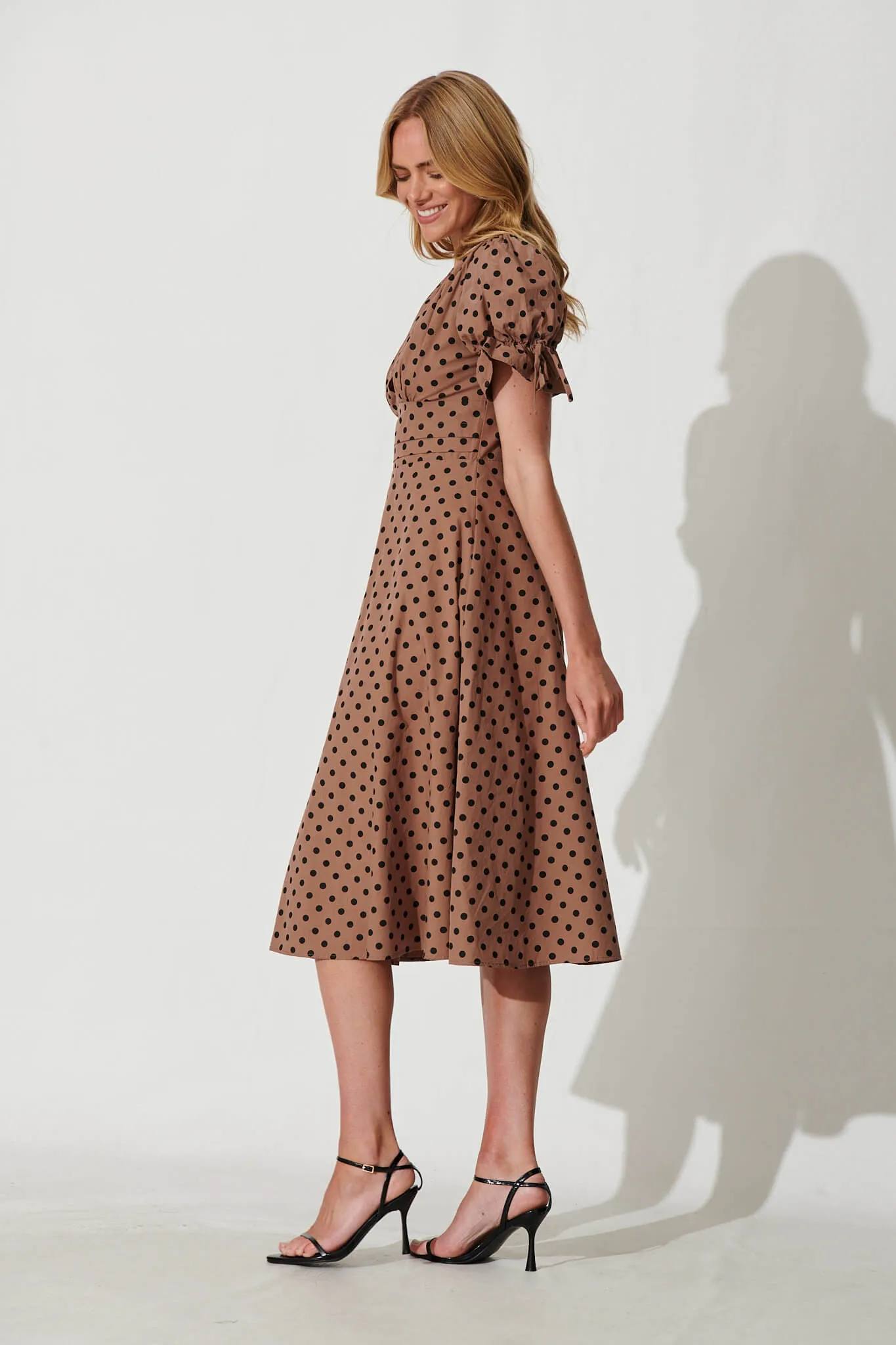 Sunrays Midi Dress In Chocolate With Black Spot Cotton sold by St Frock product image thumbnail 3