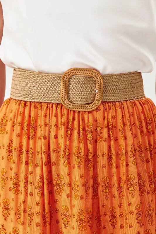Woven Belt In Beige With Tan Buckle sold by St Frock
