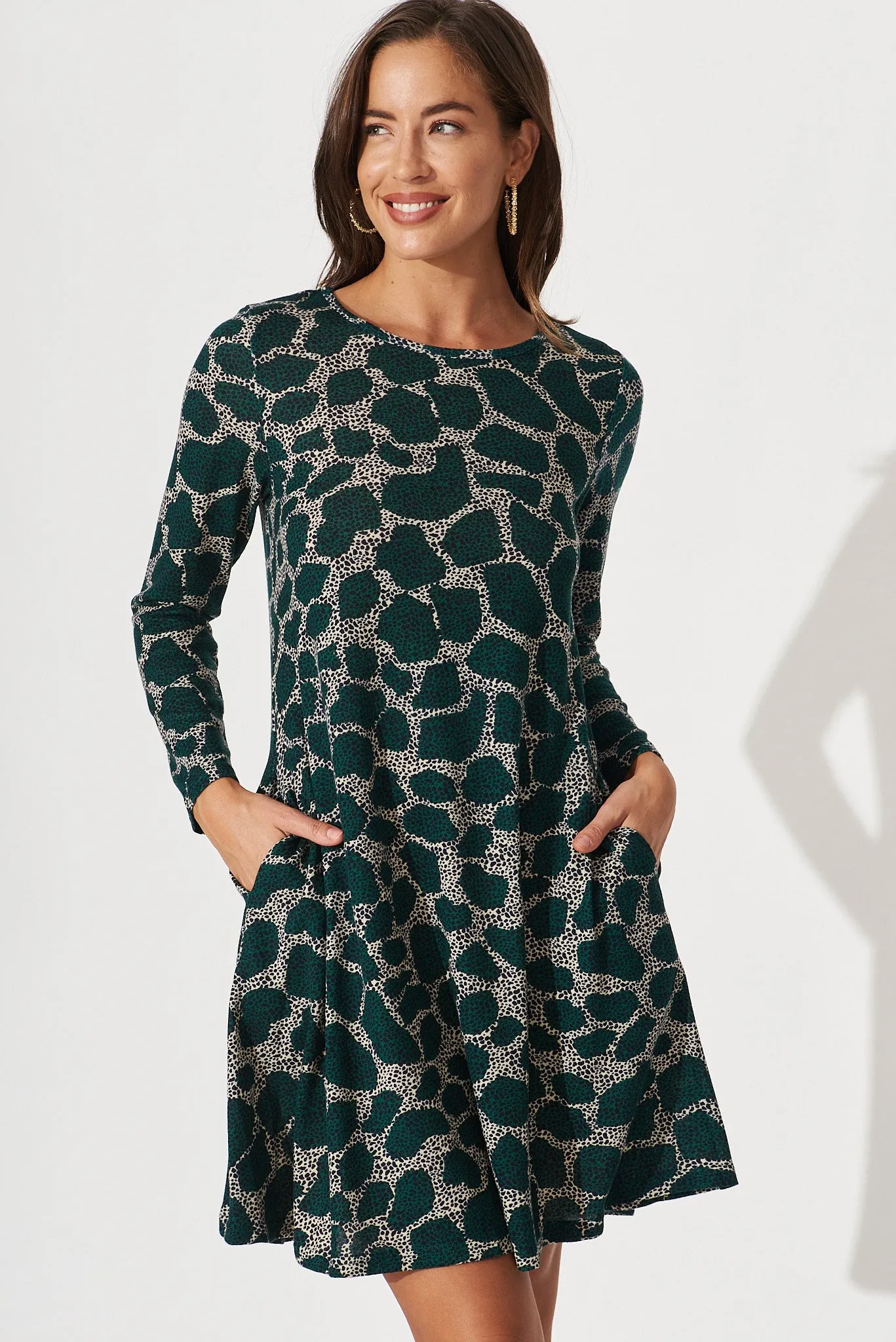 Maslin Knit Dress In Green With Grey Print sold by St Frock product image thumbnail 2