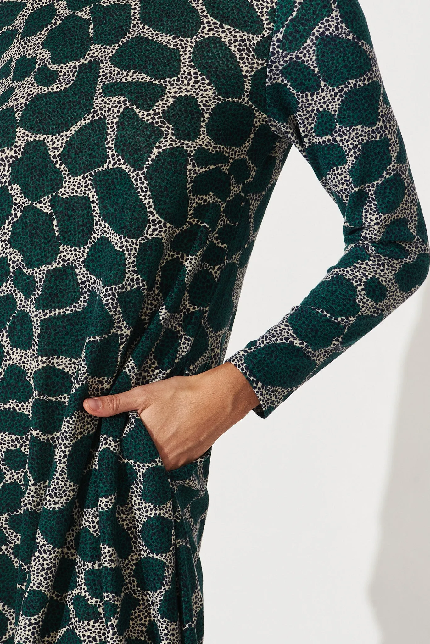 Maslin Knit Dress In Green With Grey Print sold by St Frock product image thumbnail 5