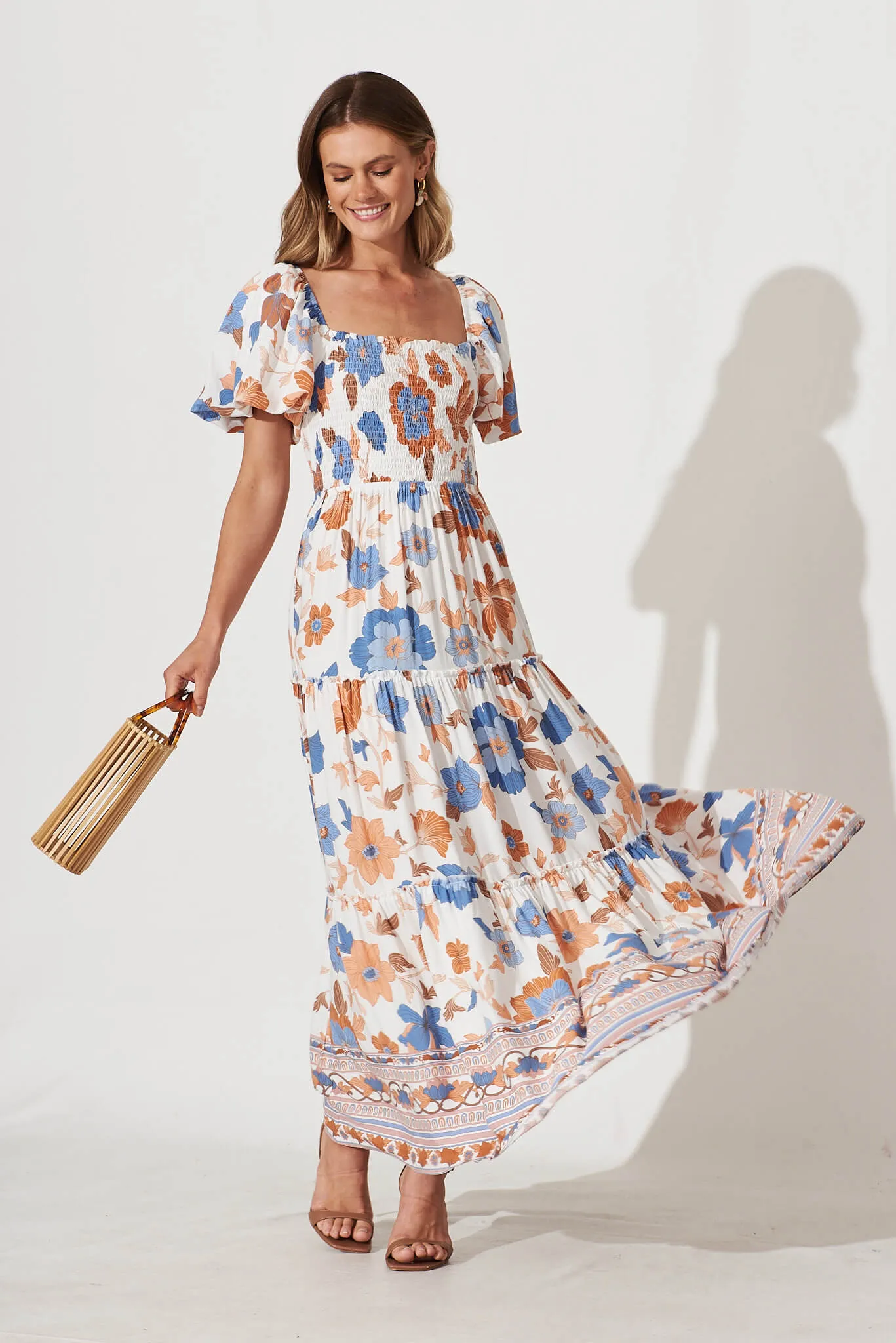 Sea Bay Maxi Dress In White With Rust Boho Floral sold by St Frock product image thumbnail 4