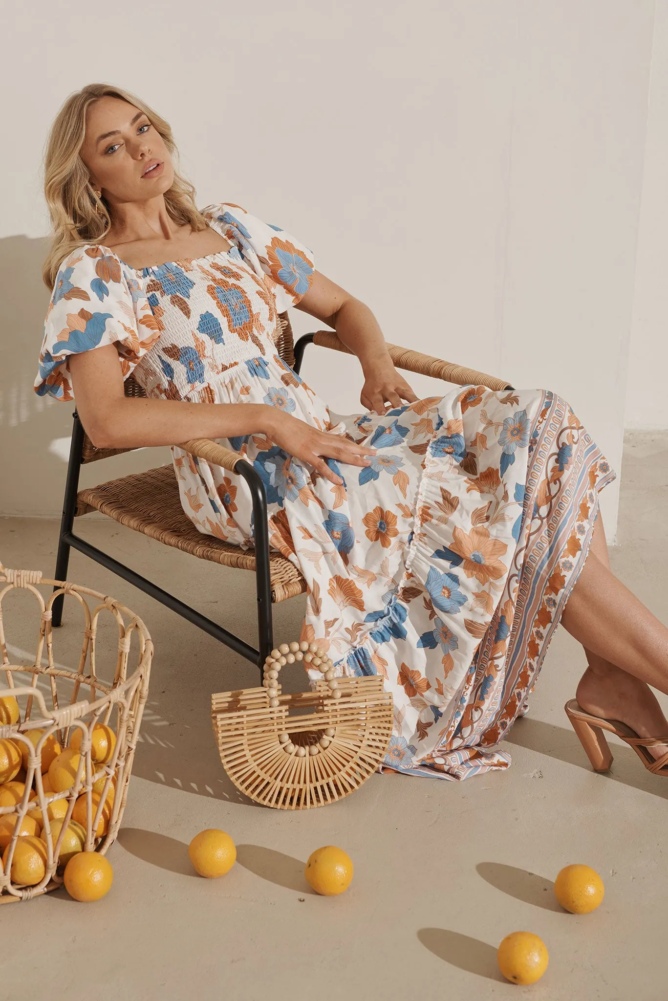 Sea Bay Maxi Dress In White With Rust Boho Floral sold by St Frock product image thumbnail 3