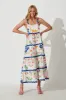 Chantal Maxi Dress In White Floral And Cobalt Ric Rac Trim sold by St Frock
