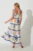 Chantal Maxi Dress In White Floral And Cobalt Ric Rac Trim sold by St Frock