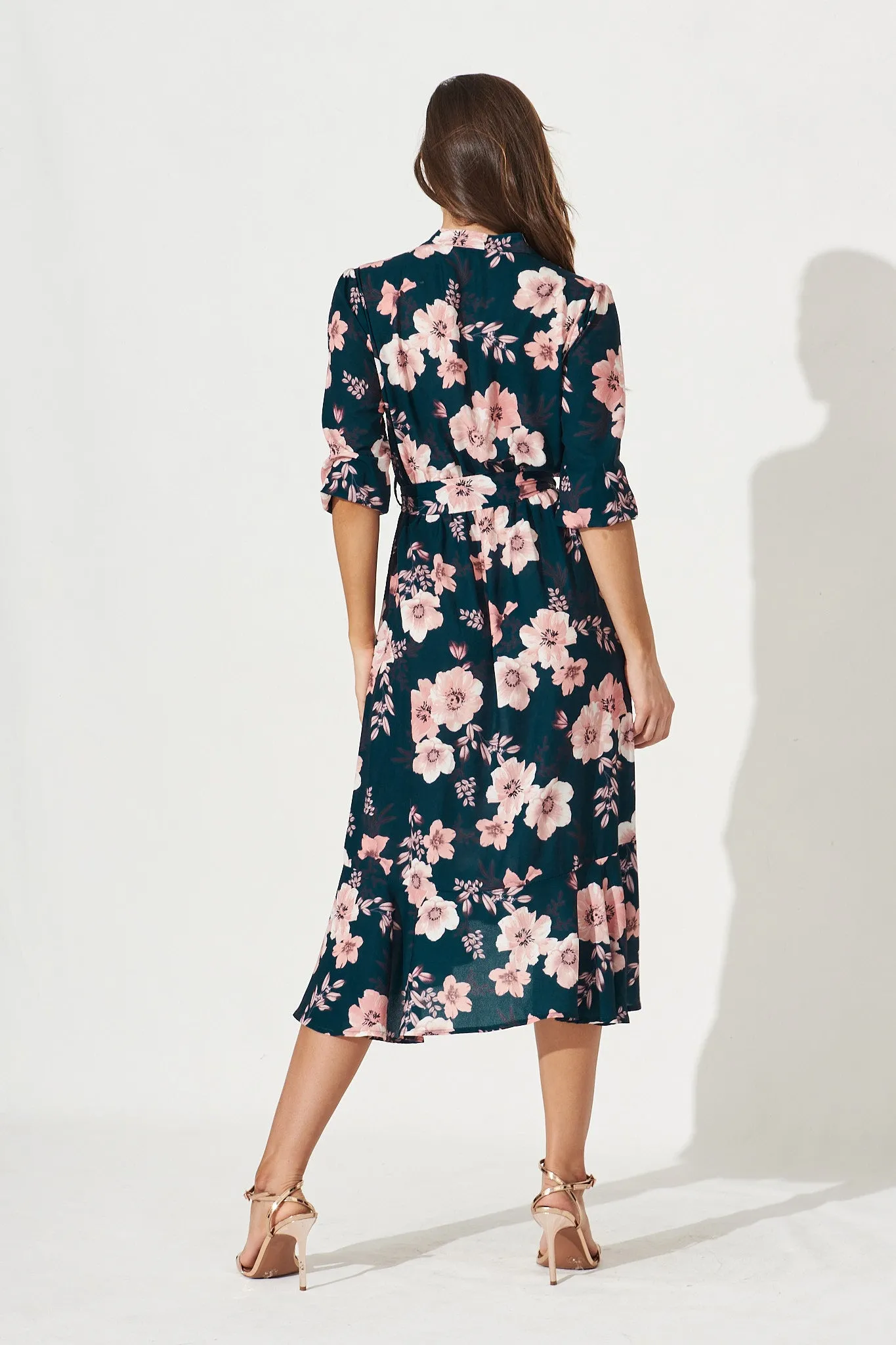 Jemimah Midi Dress In Teal With Blush Floral sold by St Frock product image thumbnail 4