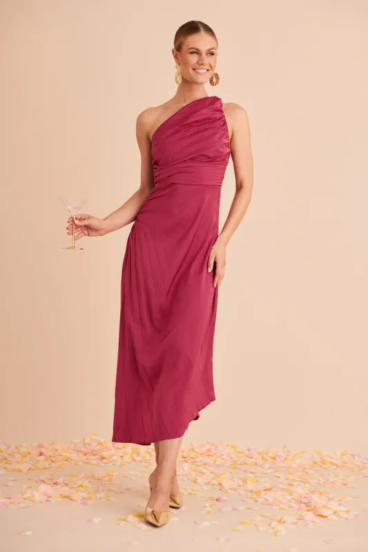Toulon One Shoulder Maxi Dress In Magenta sold by St Frock