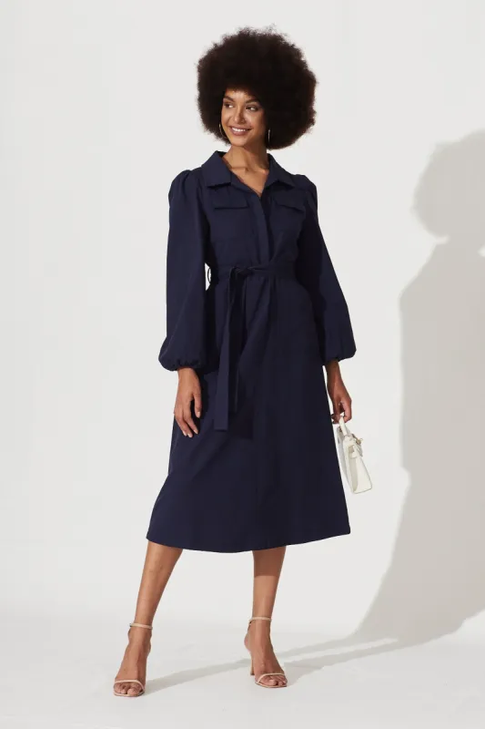 Lilah Midi Dress In Navy Cotton sold by St Frock