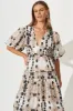 Amalie Midi Dress In Brown Leaf Print sold by St Frock