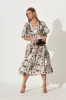 Amalie Midi Dress In Brown Leaf Print sold by St Frock
