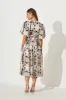 Amalie Midi Dress In Brown Leaf Print sold by St Frock