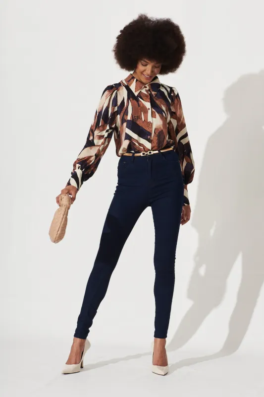 Hemera Shirt In Multi Purple And Cream Swirl Print Satin sold by St Frock