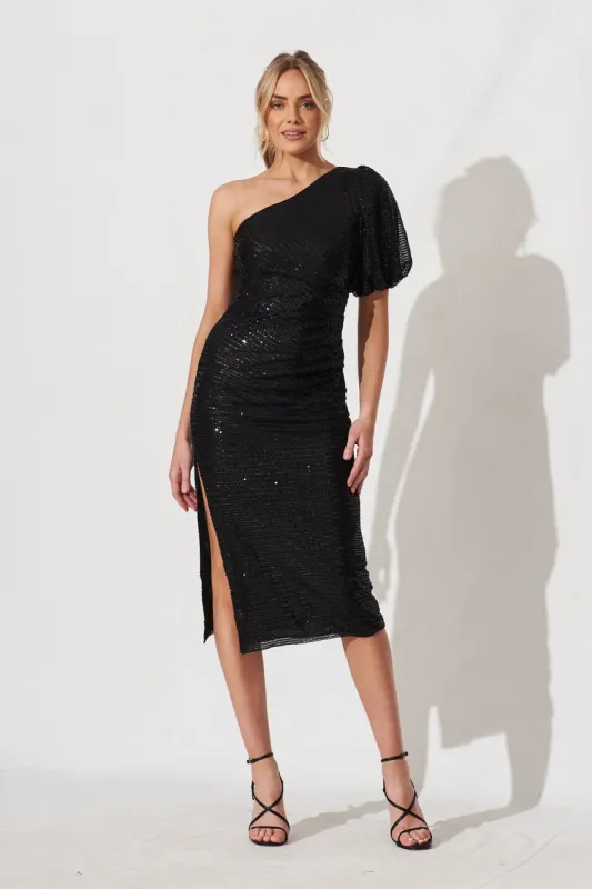 Frosted Midi Dress In Black Sequin sold by St Frock