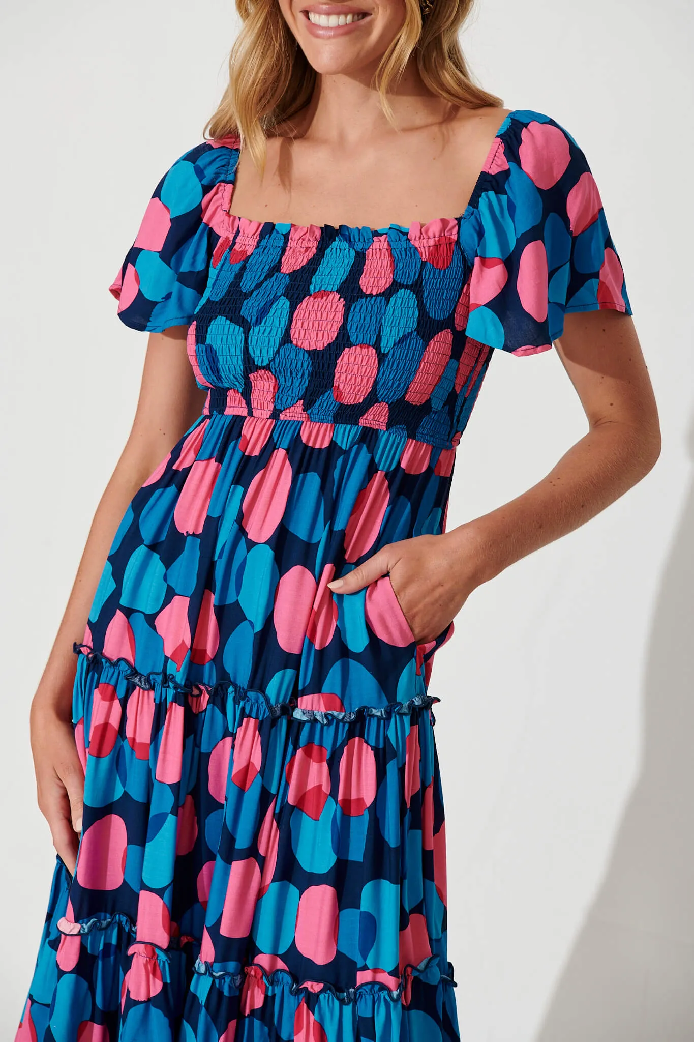 Kerrie Midi Dress In Blue With Pink Spot sold by St Frock product image thumbnail 5