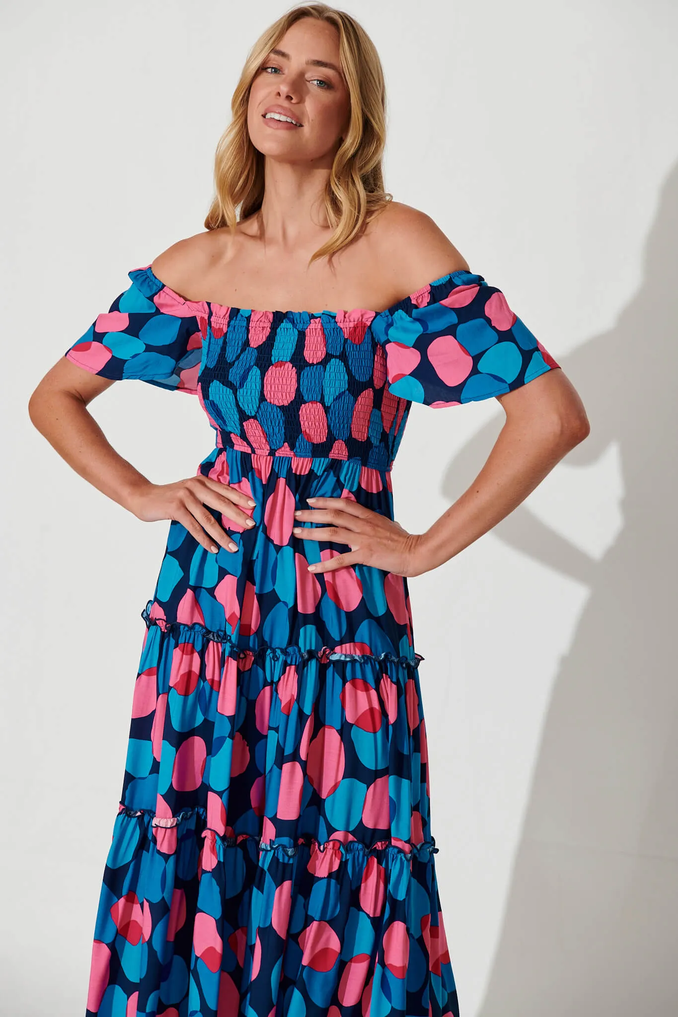 Kerrie Midi Dress In Blue With Pink Spot sold by St Frock product image thumbnail 2
