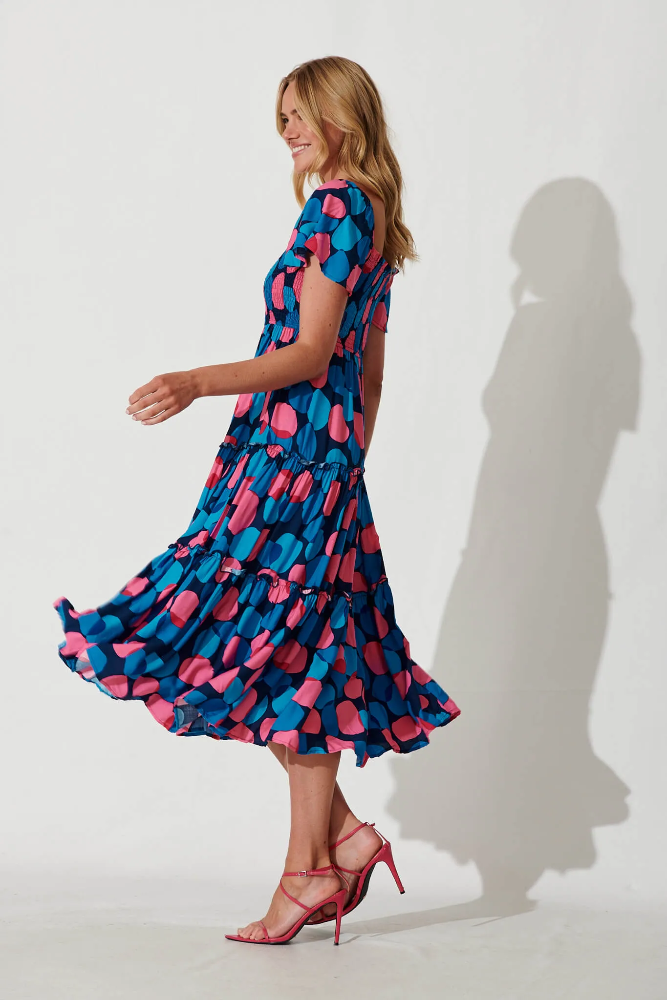 Kerrie Midi Dress In Blue With Pink Spot sold by St Frock product image thumbnail 3