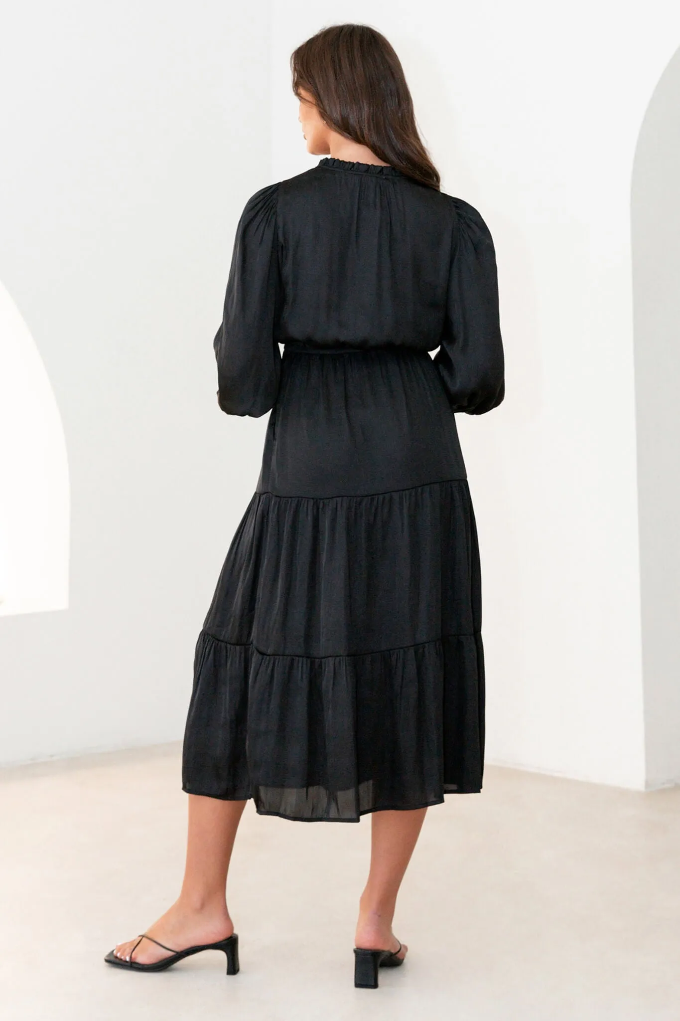 Marisol Midi Dress In Black Satin sold by St Frock product image thumbnail 4