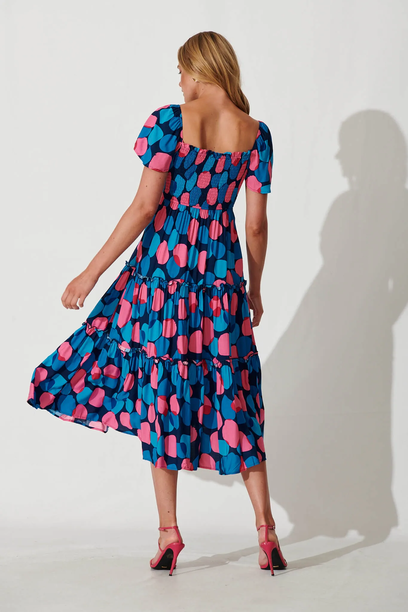 Kerrie Midi Dress In Blue With Pink Spot sold by St Frock product image thumbnail 4