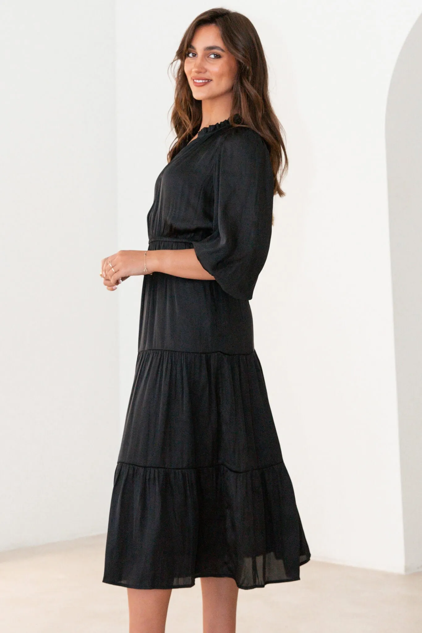 Marisol Midi Dress In Black Satin sold by St Frock product image thumbnail 3