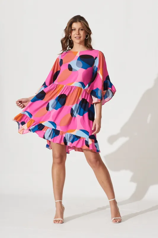 Lucy Smock Dress In Candy Pink With Blue Spot made by St Frock