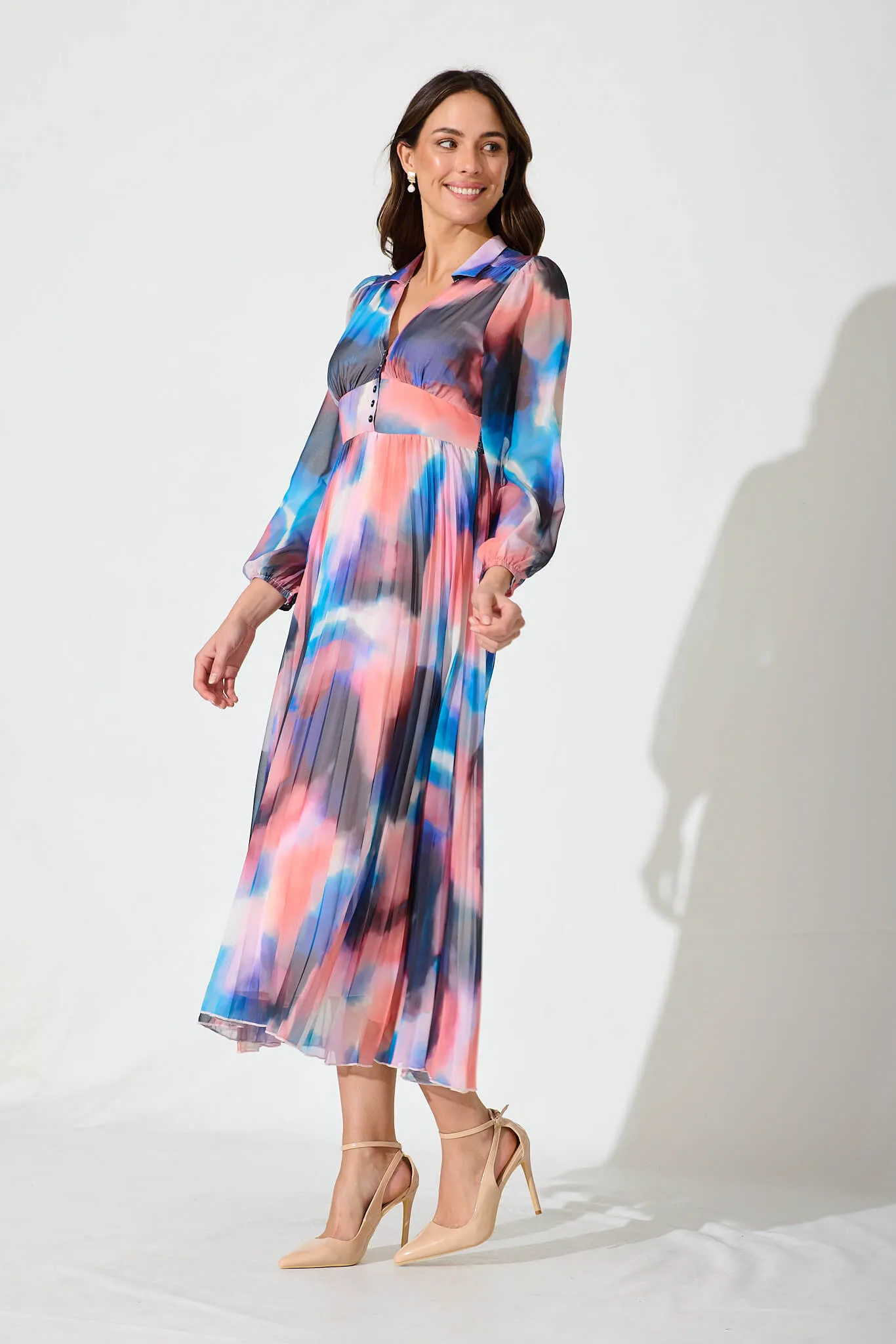 Camellia Midi Dress In Multi Watercolour Chiffon sold by St Frock product image thumbnail 3