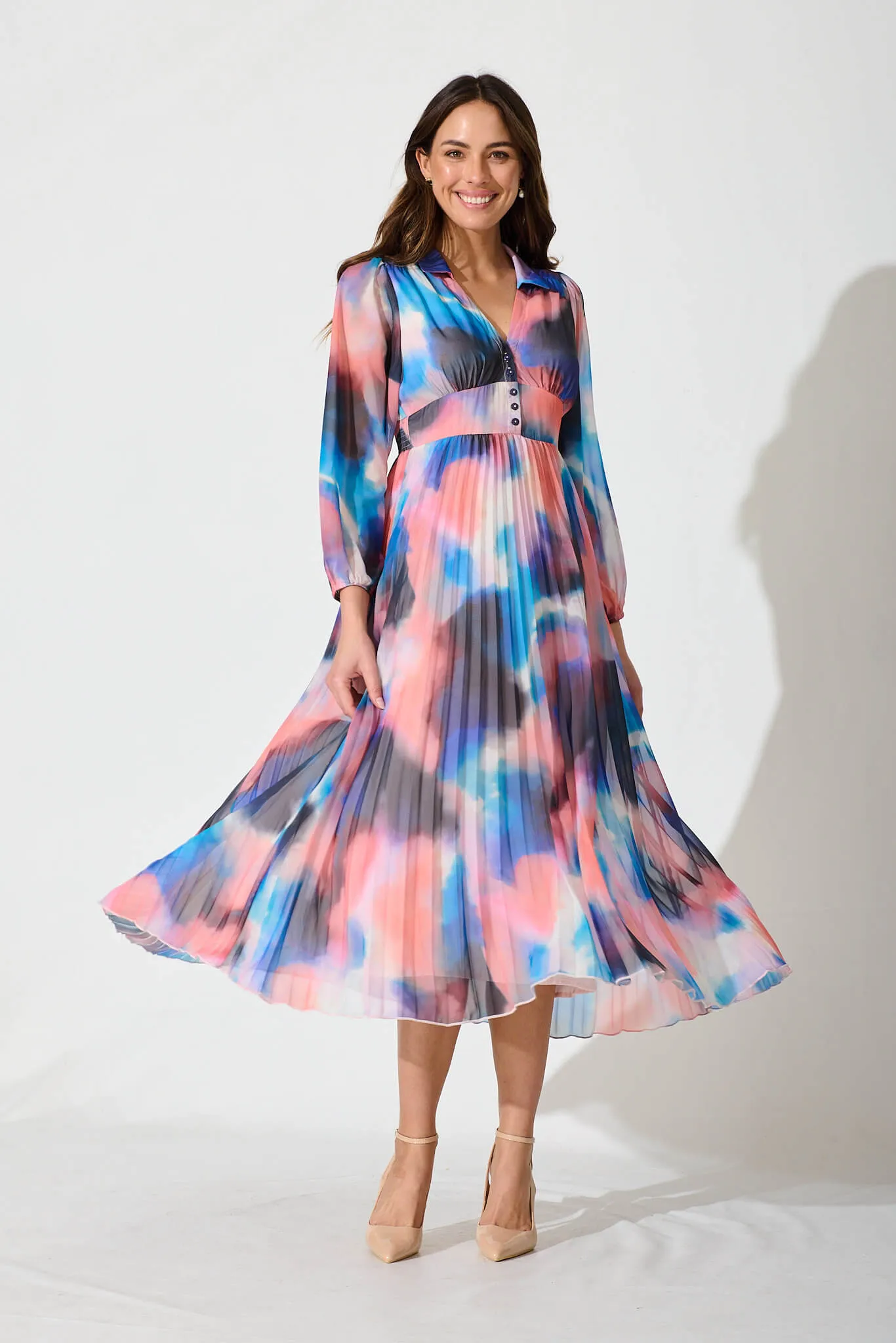 Camellia Midi Dress In Multi Watercolour Chiffon sold by St Frock