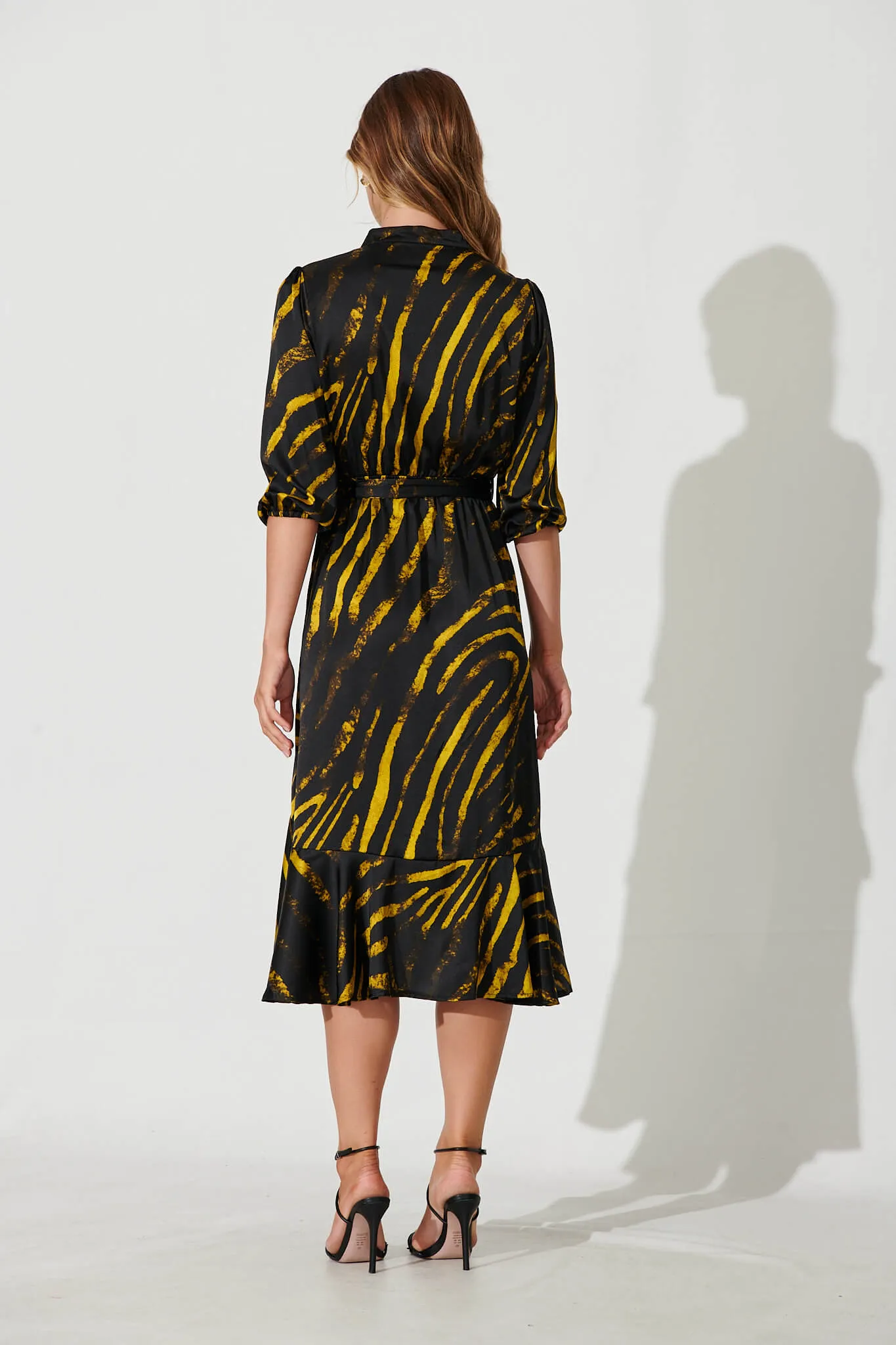 Jemimah Midi Dress In Black With Yellow Print sold by St Frock product image thumbnail 4