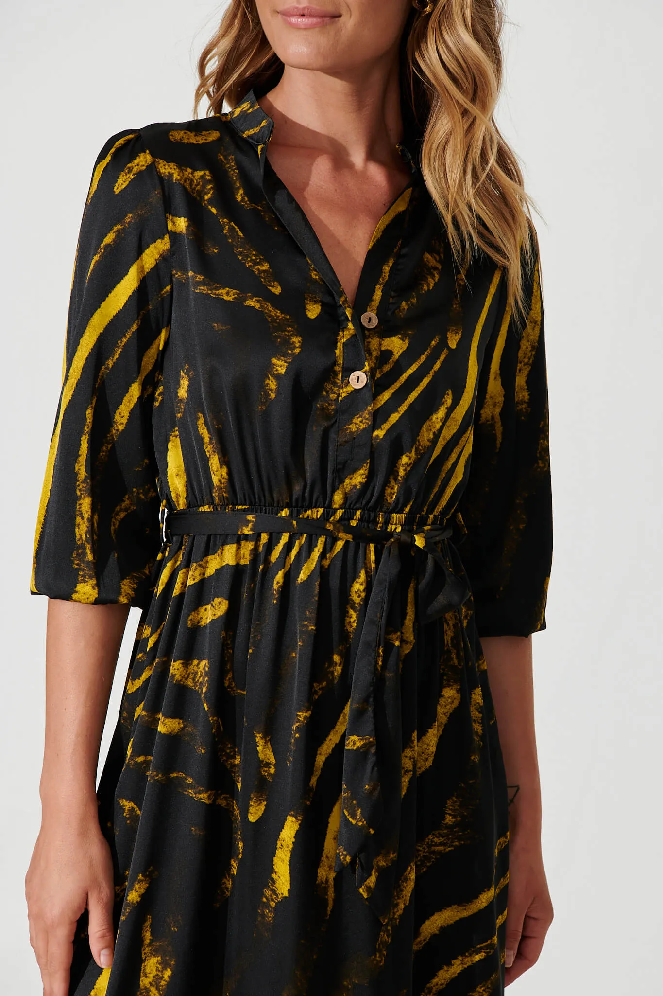 Jemimah Midi Dress In Black With Yellow Print sold by St Frock product image thumbnail 5