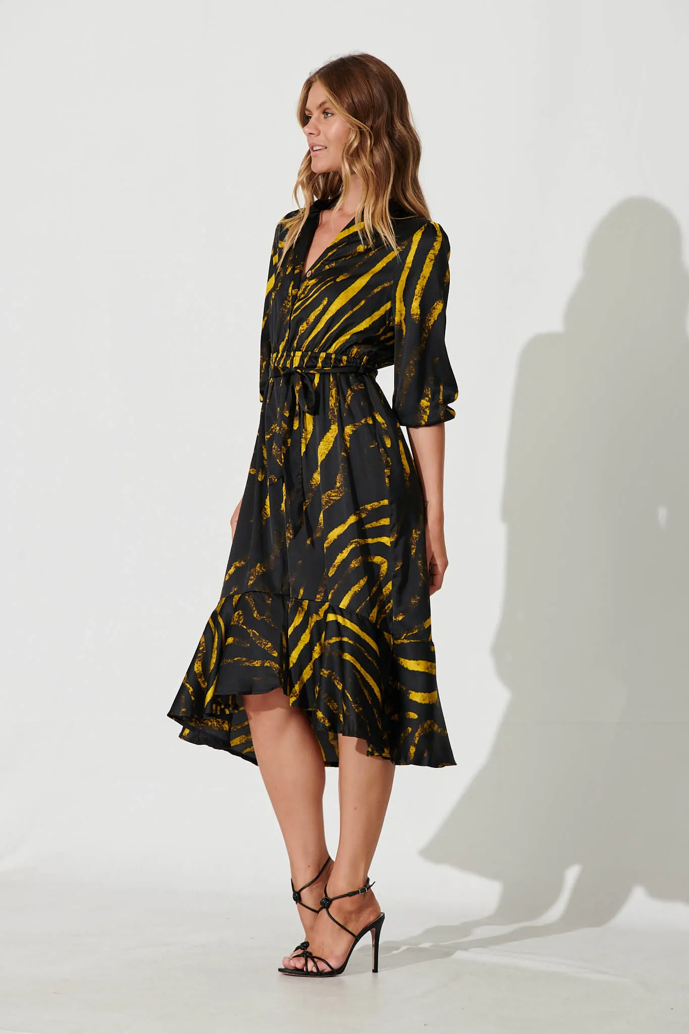 Jemimah Midi Dress In Black With Yellow Print sold by St Frock product image thumbnail 3