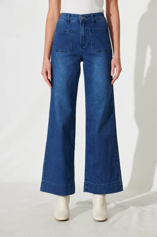 Juan High Rise Wide Leg Jean In Dark Blue Denim sold by St Frock