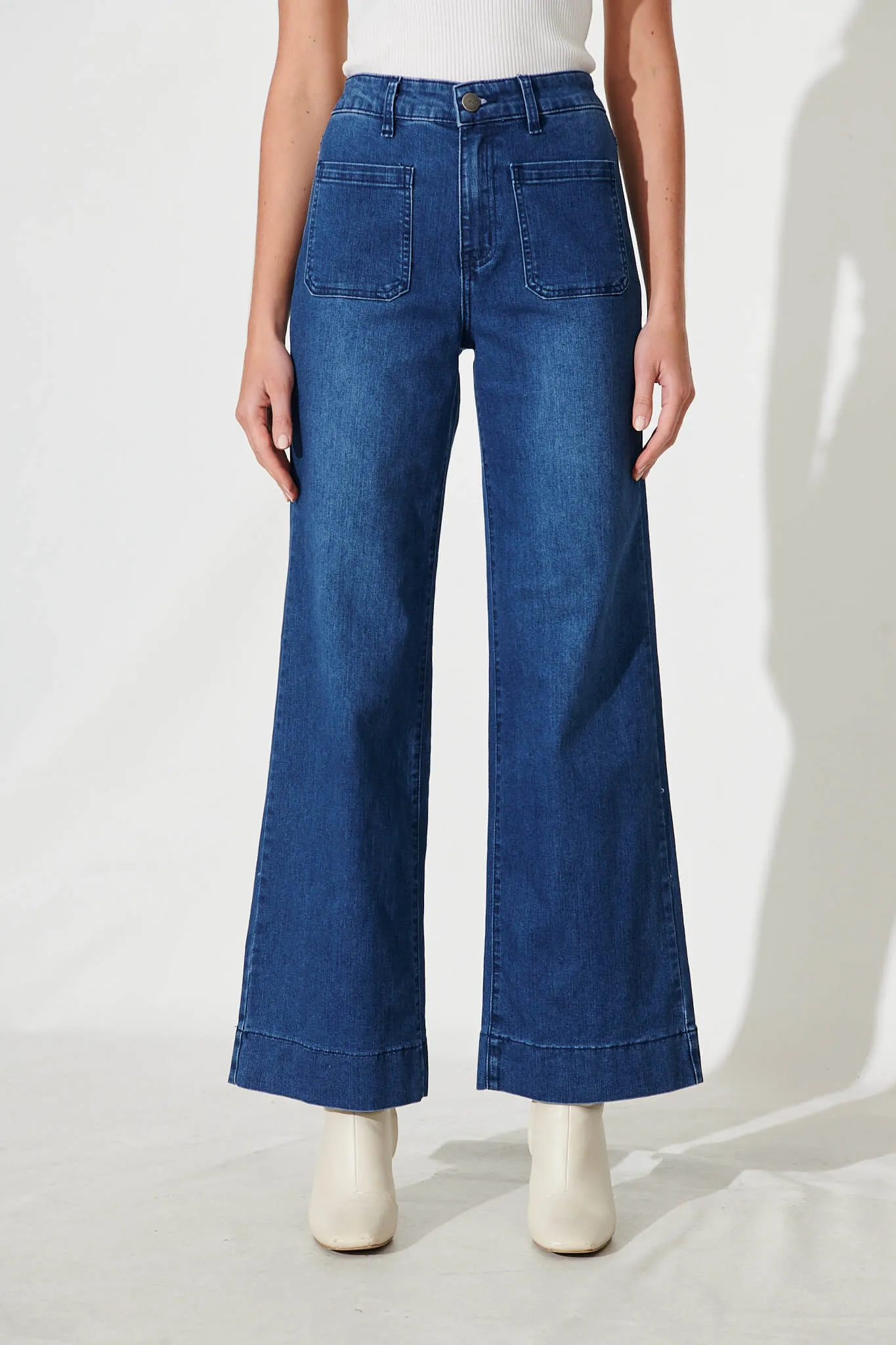 Juan High Rise Wide Leg Jean In Dark Blue Denim sold by St Frock