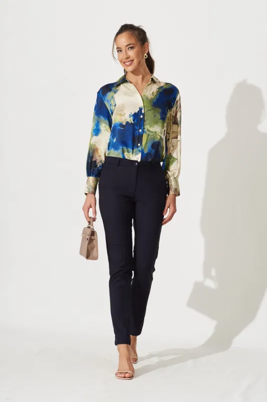 Strasbourg Pant In Navy Cotton Blend sold by St Frock