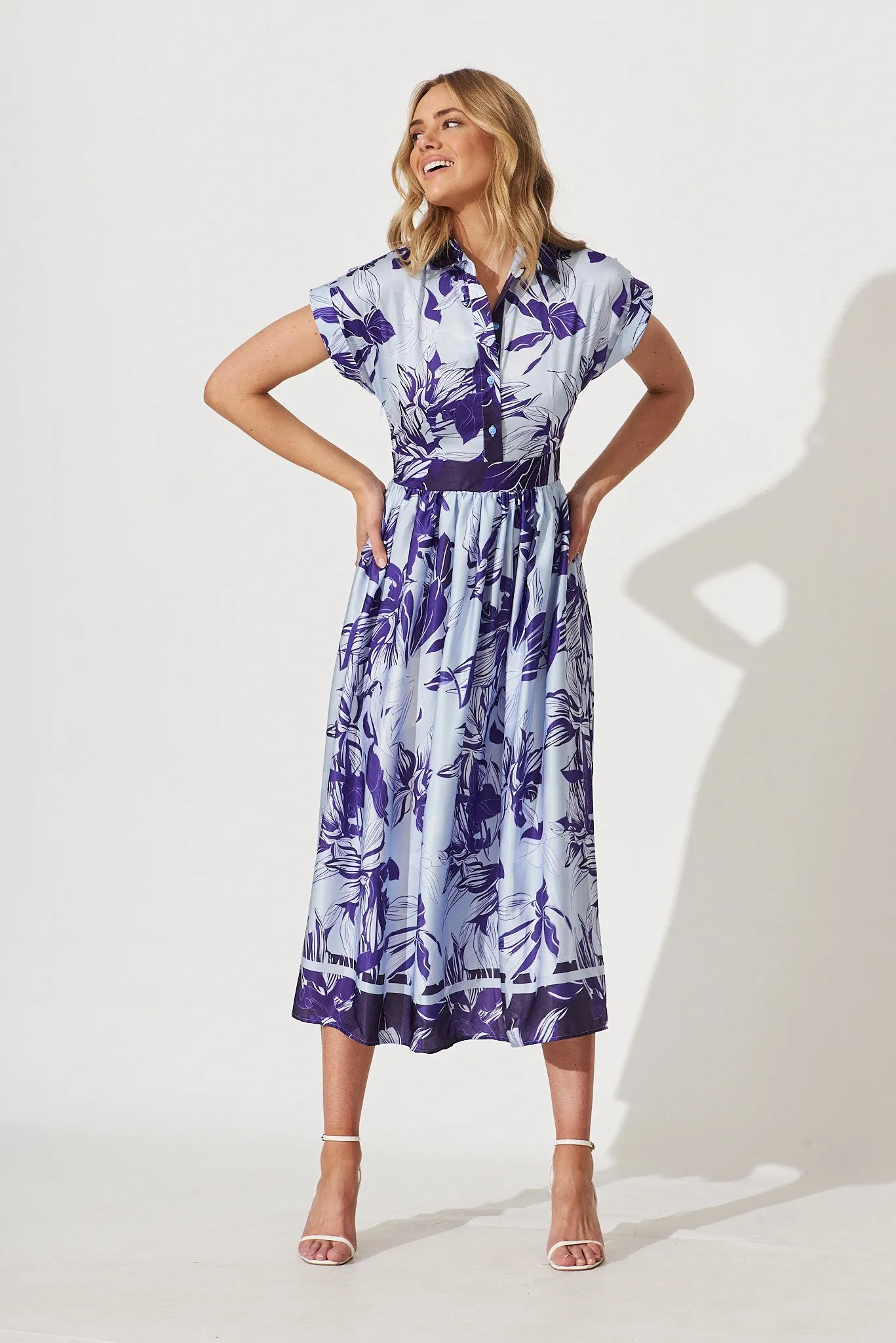 Jodie Midi Dress In Blue Floral Satin sold by St Frock product image thumbnail 5