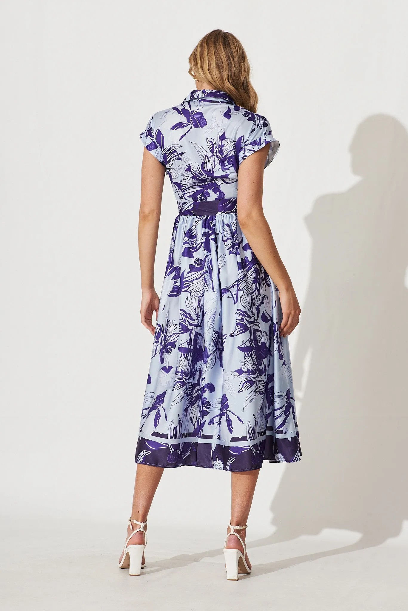 Jodie Midi Dress In Blue Floral Satin sold by St Frock product image thumbnail 4