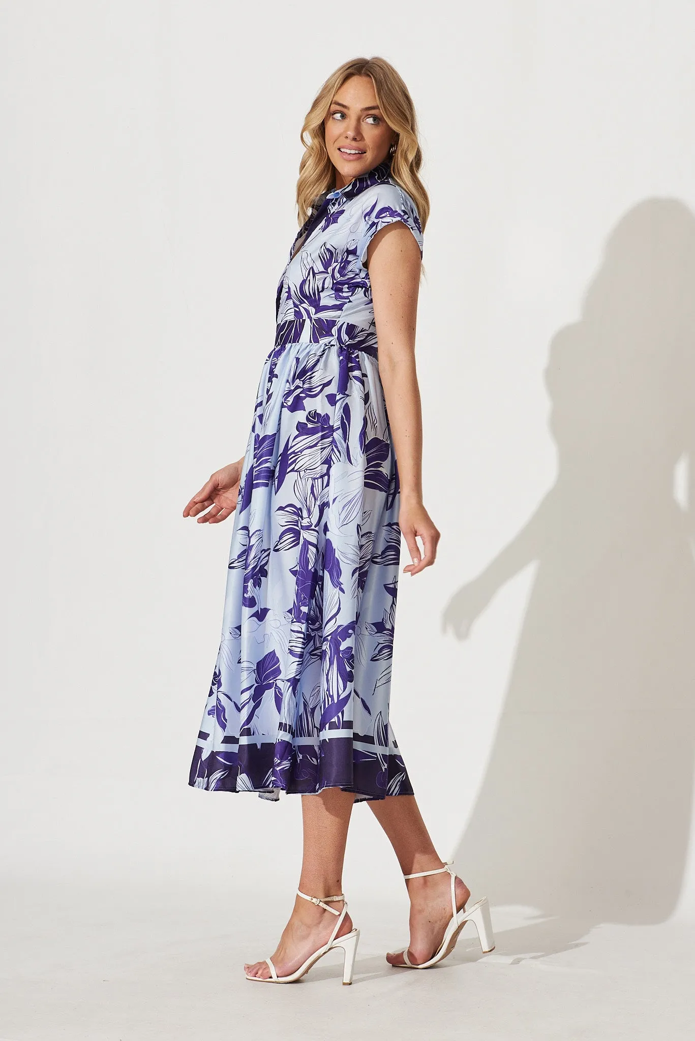 Jodie Midi Dress In Blue Floral Satin sold by St Frock product image thumbnail 3