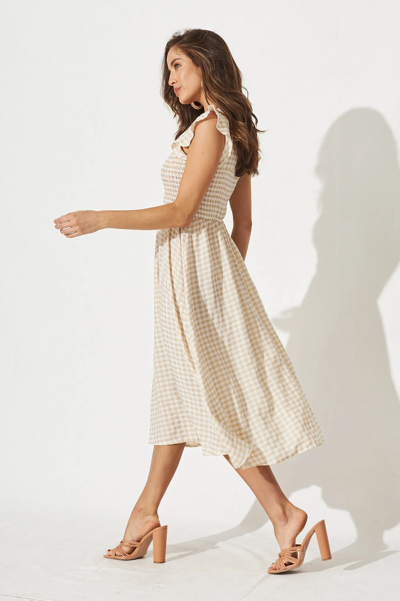 Jeannie Midi Dress In Beige Gingham sold by St Frock product image thumbnail 3