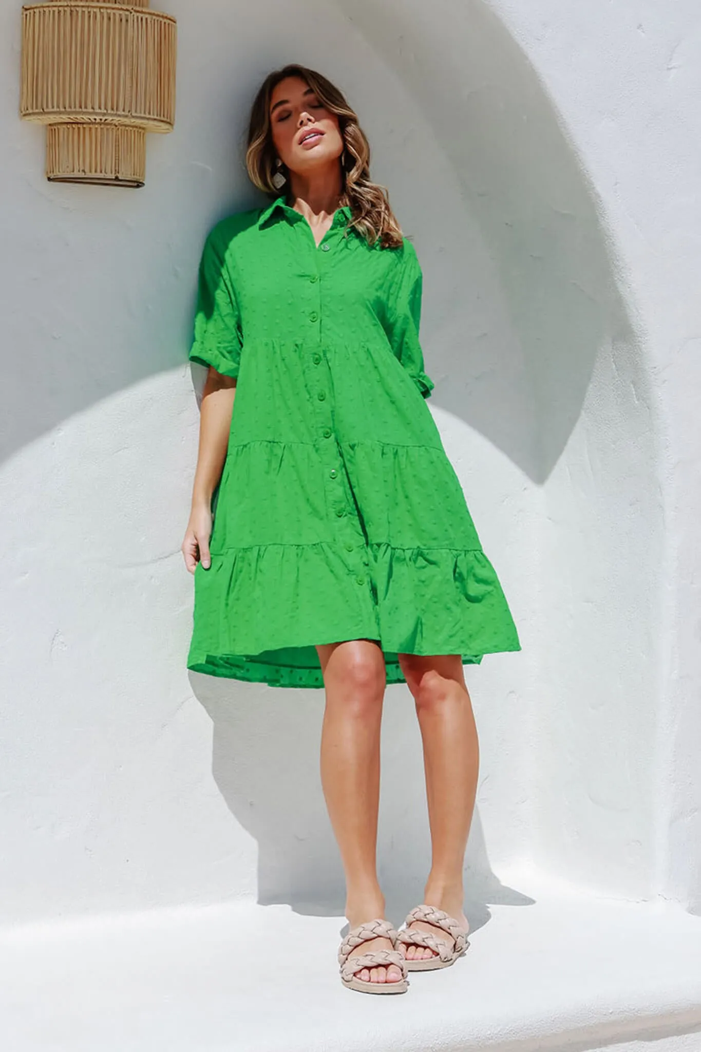 Pulse Shirt Dress In Green Swiss Dot sold by St Frock product image thumbnail 5