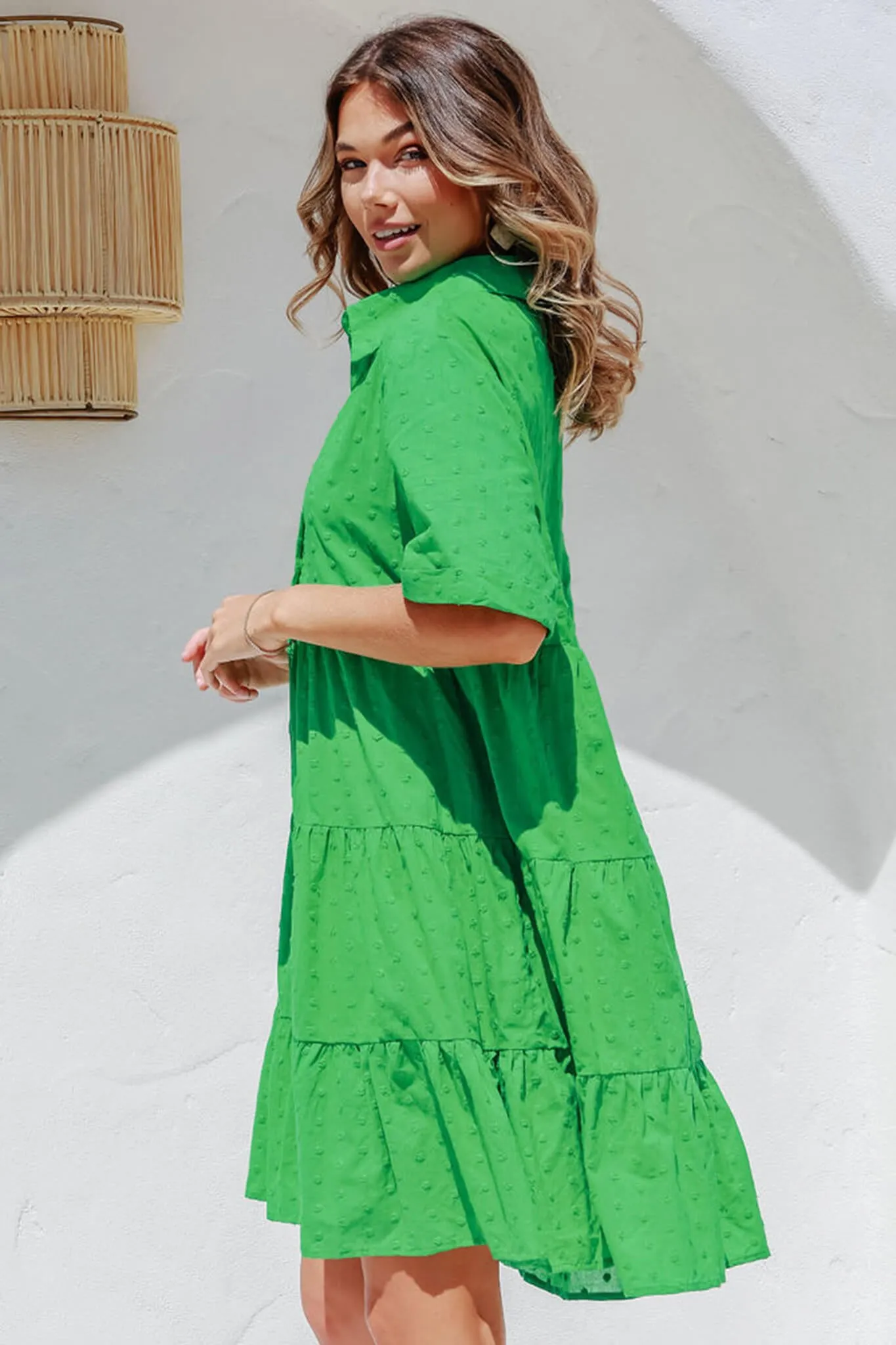 Pulse Shirt Dress In Green Swiss Dot sold by St Frock product image thumbnail 3