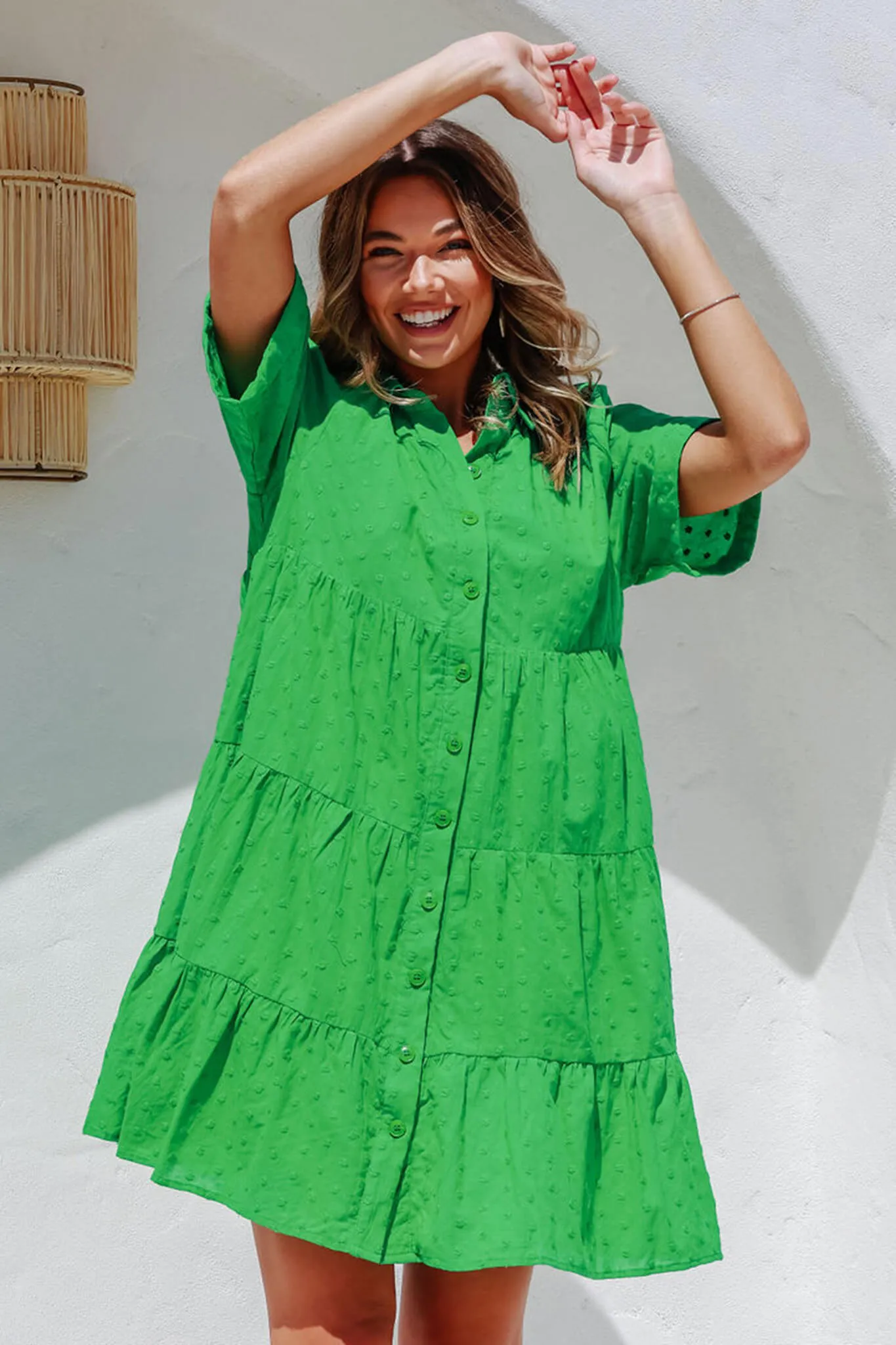 Pulse Shirt Dress In Green Swiss Dot sold by St Frock product image thumbnail 2