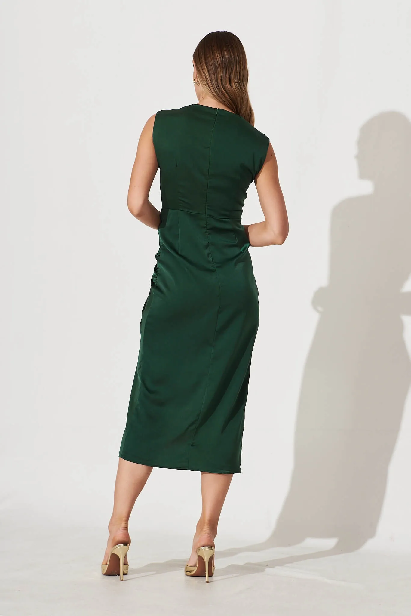 City Light Midi Dress In Emerald Satin sold by St Frock product image thumbnail 4