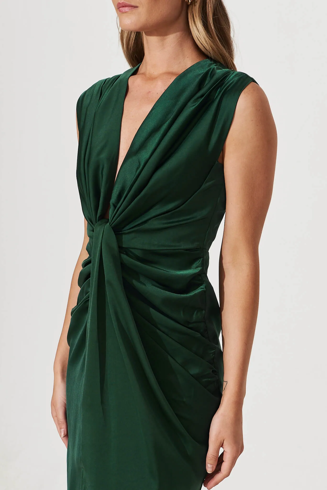 City Light Midi Dress In Emerald Satin sold by St Frock product image thumbnail 5