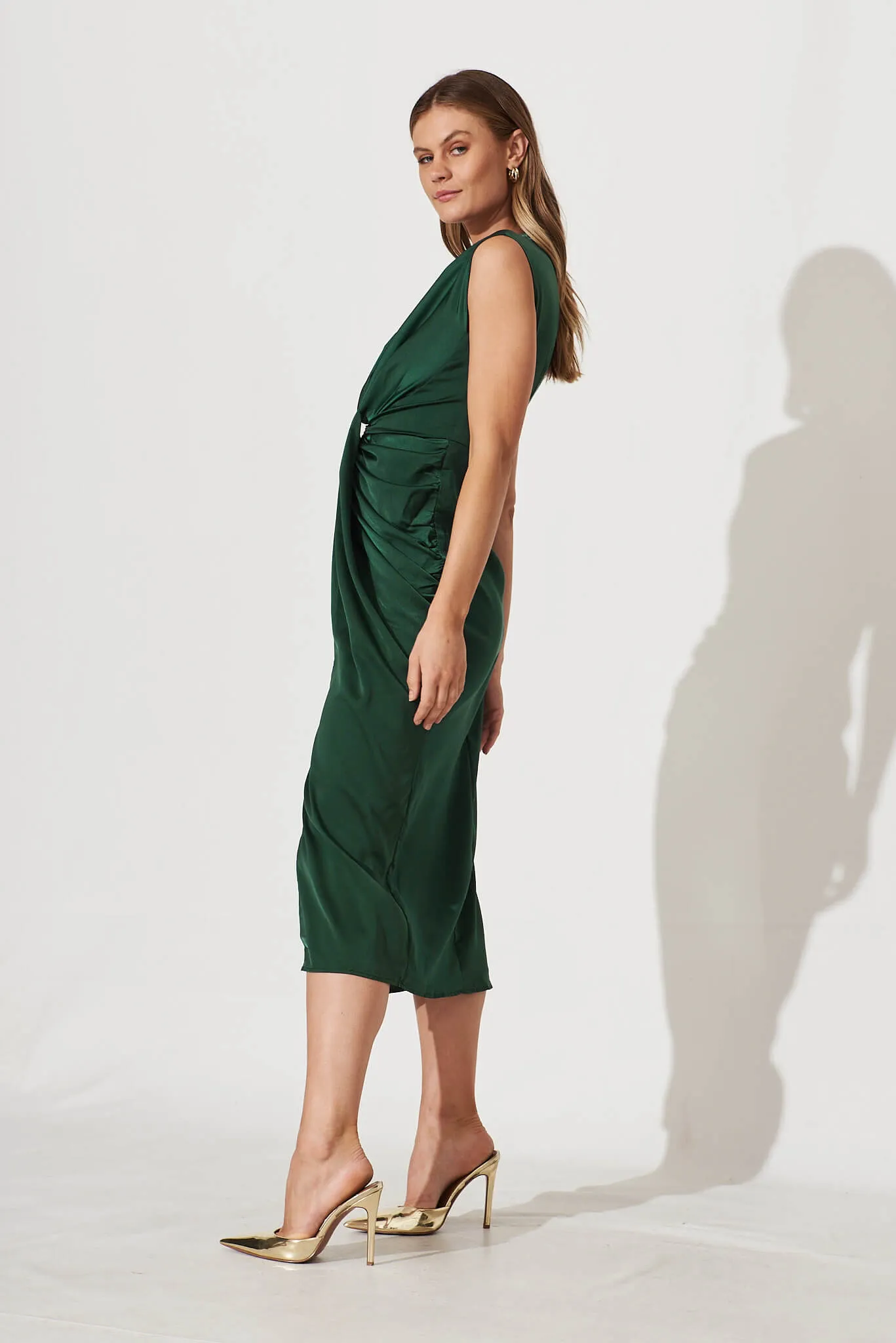 City Light Midi Dress In Emerald Satin sold by St Frock product image thumbnail 3