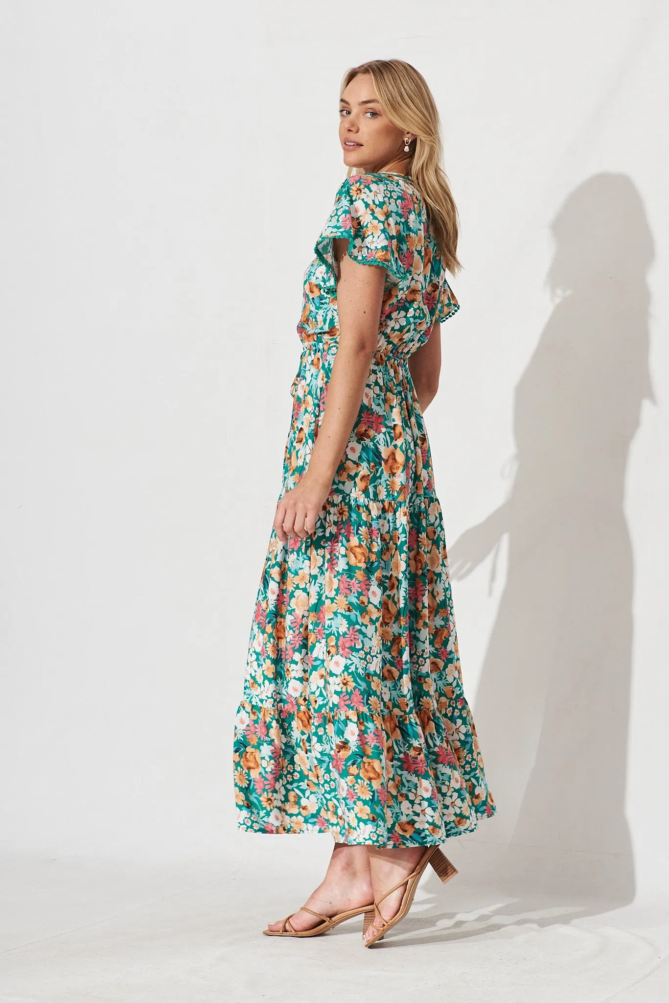 Daryl Maxi Dress In Green With Peach Floral sold by St Frock product image thumbnail 3