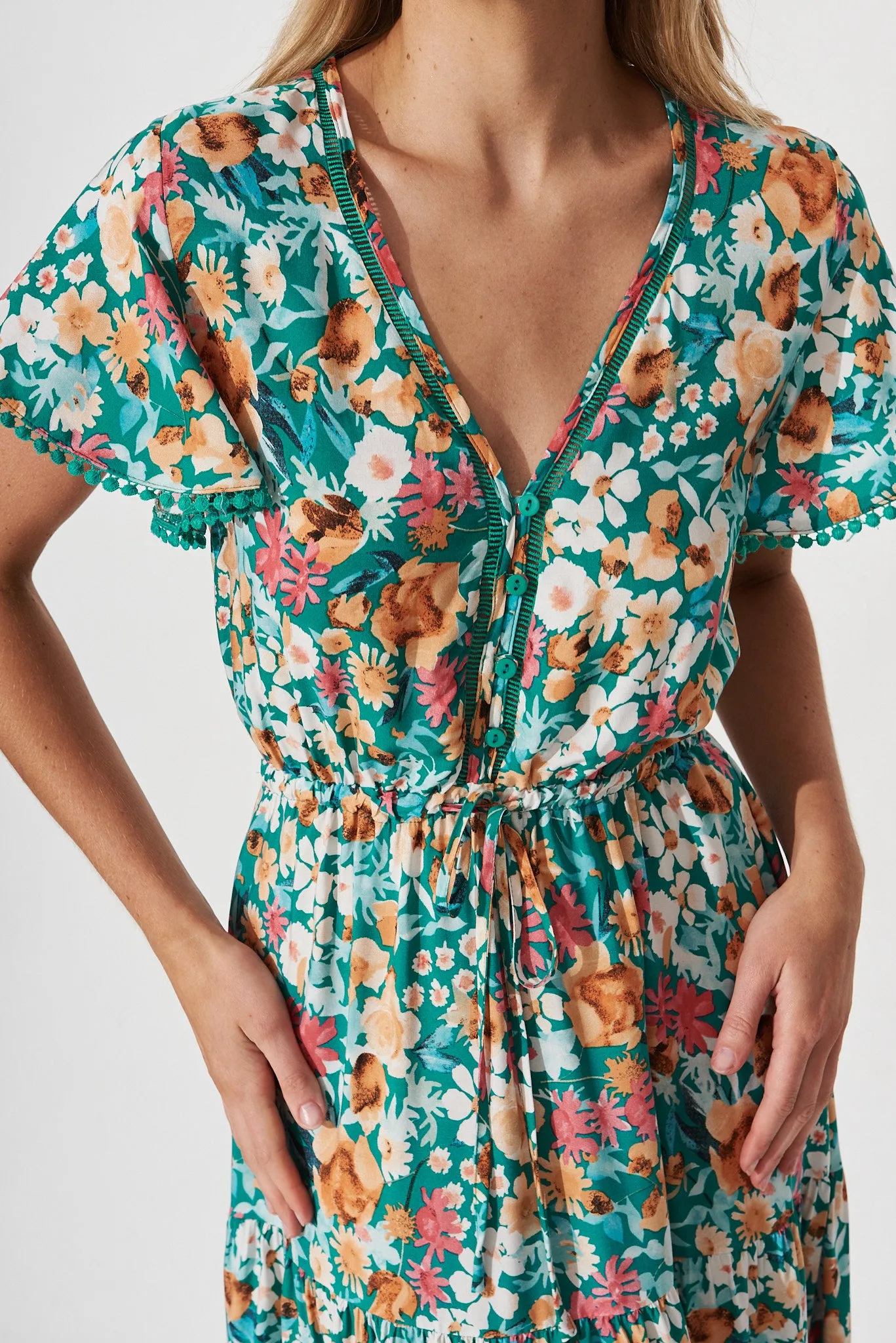 Daryl Maxi Dress In Green With Peach Floral sold by St Frock product image thumbnail 5