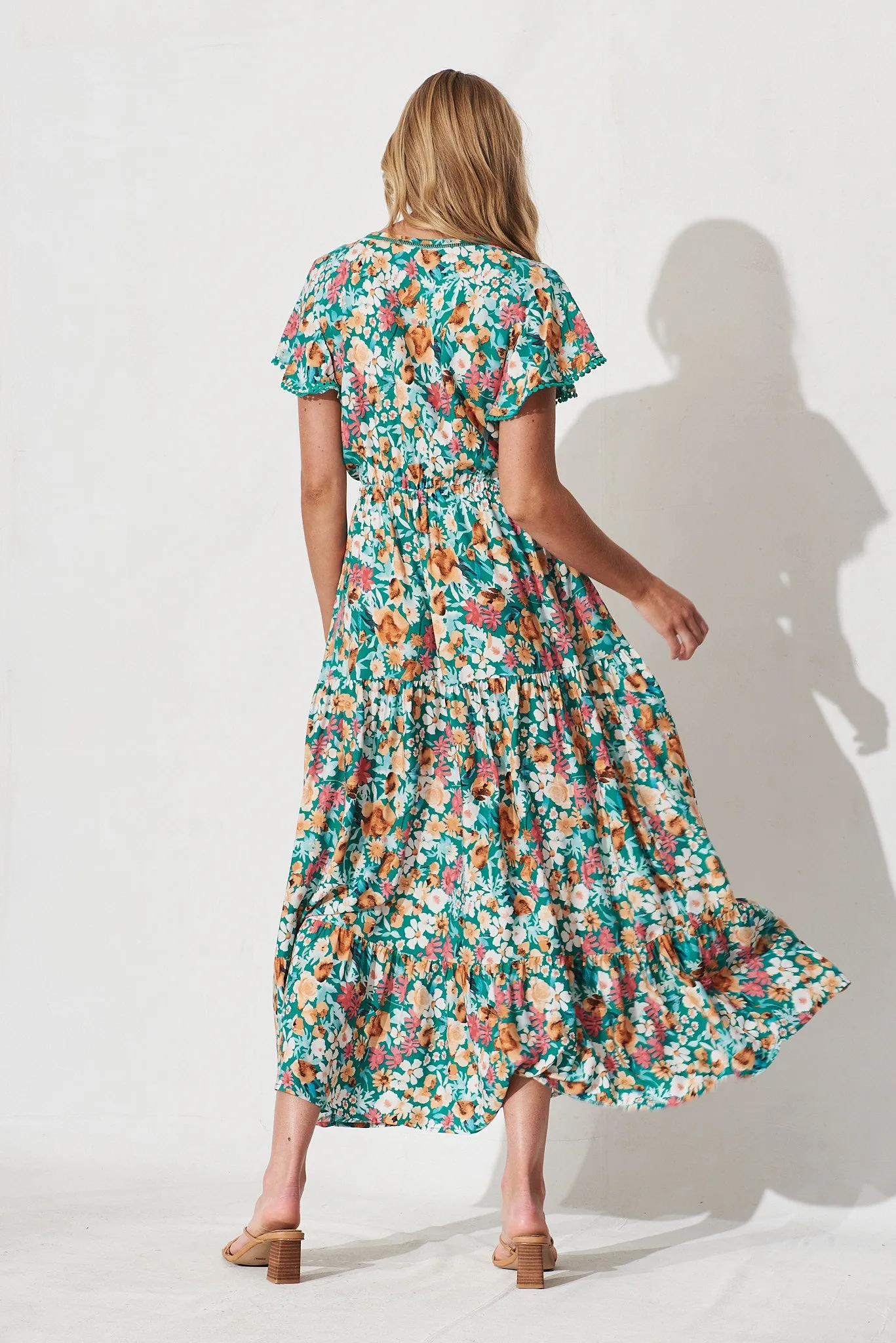 Daryl Maxi Dress In Green With Peach Floral sold by St Frock product image thumbnail 4