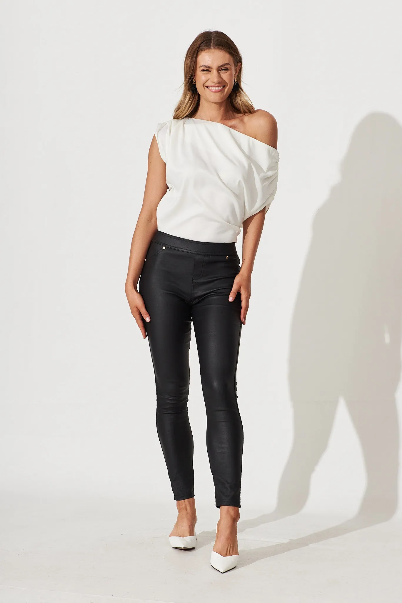 Liana Off Shoulder Top In White Satin sold by St Frock product image thumbnail 5